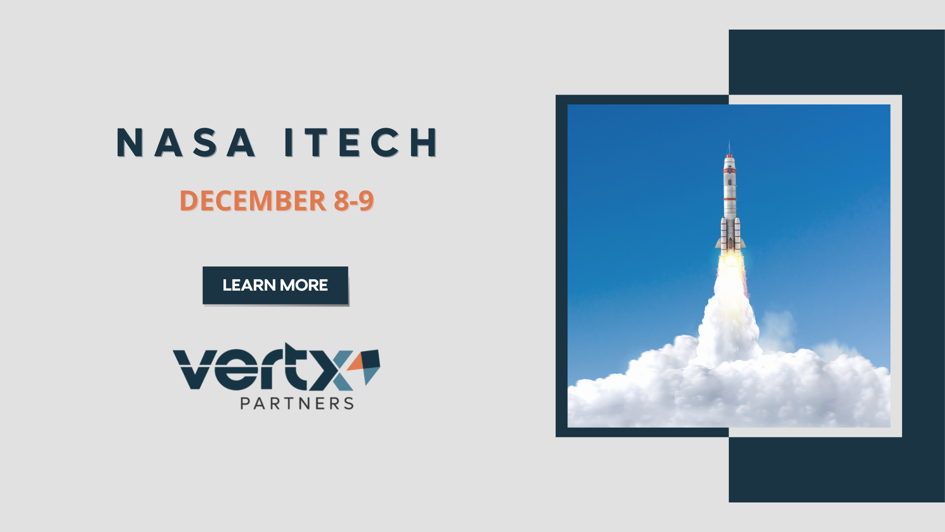 Graphic for upcoming event in December of a rocket taking off.