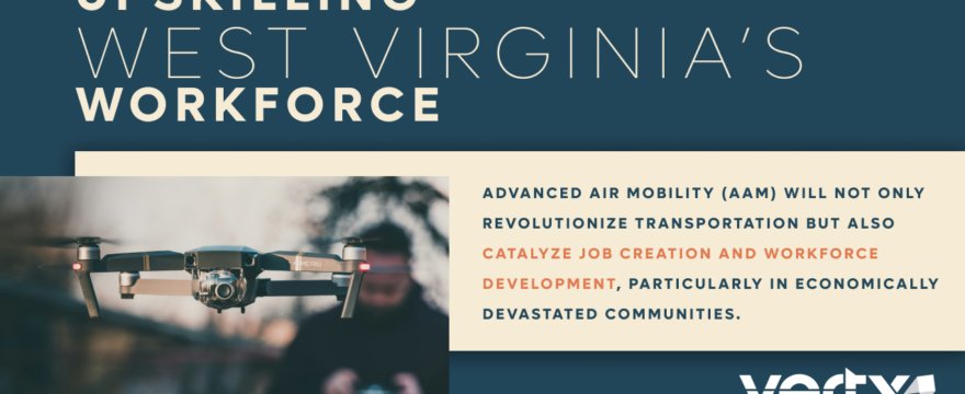 Image reading, "Upskilling West Virginia's Workforce: AAM will not only revolutionize transportation but also catalyze job creation and workforce development, particularly in economically devastated communities."