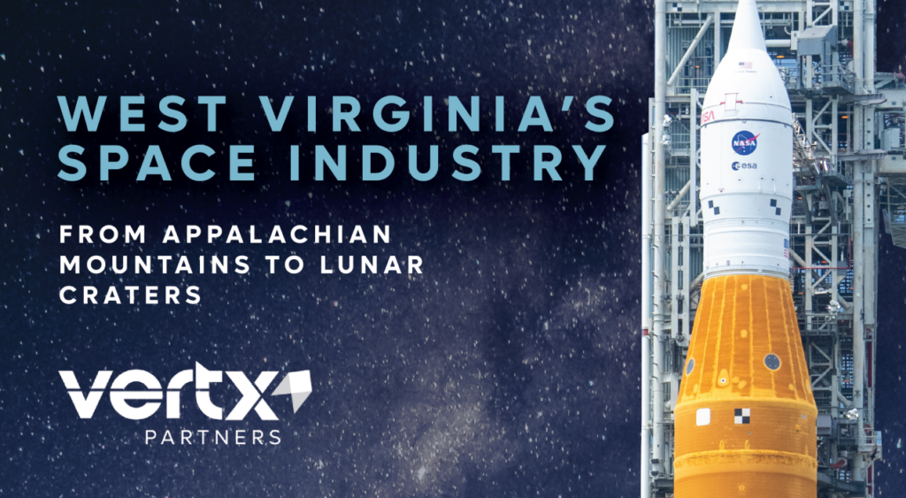 Image reading, "West Virginia's Space Industry: From Appalachian Mountains to Lunar Craters"