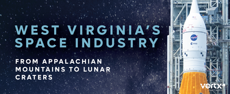 Image reading, "West Virginia's Space Industry: From Appalachian Mountains to Lunar Craters"